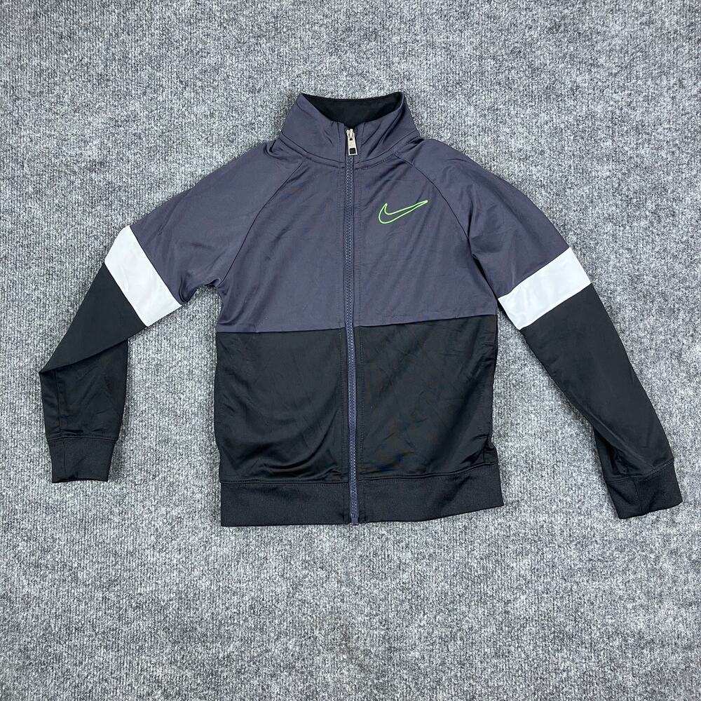 Nike Full Zip Jacket Boys Size 7 Gray Black Colorblock Athletic Track Activewear